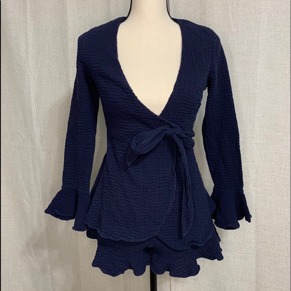 SAINTS & SINNERS Navy Long Sleeve Wrap Romper - Picture 1 of 7